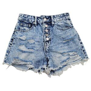 Windsor Denim High Rise‎ Distressed Button Fly Jean Shorts XS Frayed Hem Grunge